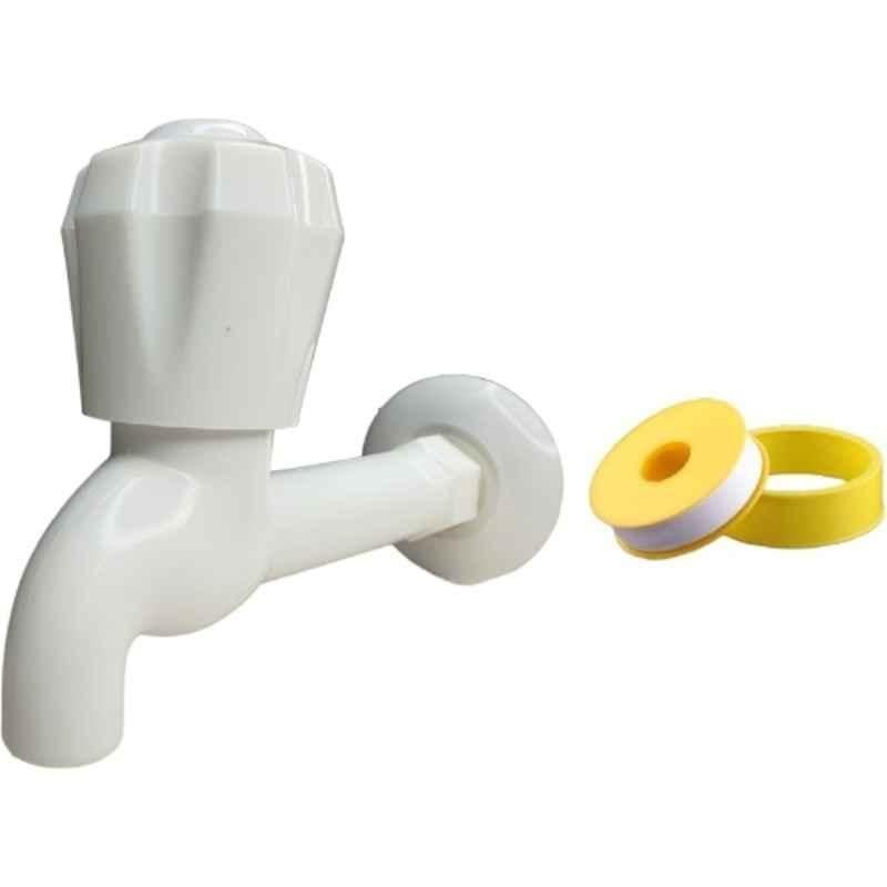 Fastgear PVC White Long Body Tap with Teflon Tape for Bathroom, Sink, Washbasin & Kitchen