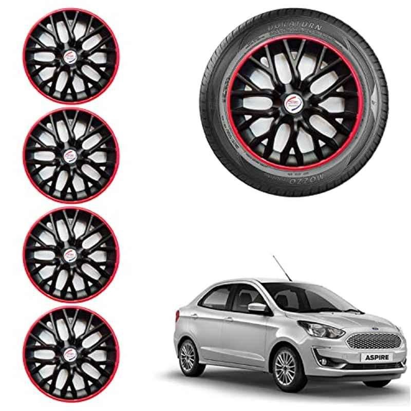 Auto Pearl 4 Pcs 14 inch ABS Black & Red Car Wheel Cover Set for Ford Figo Aspire 2019