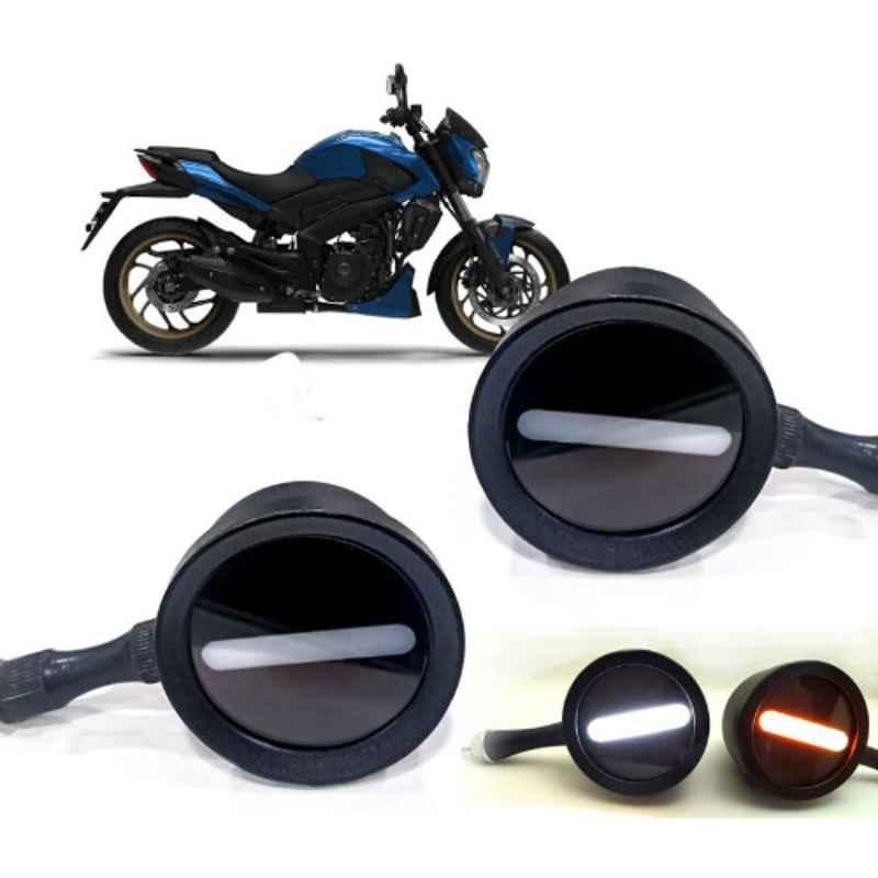 Auto Pearl 2 Pcs 12V Black Bike Front LED Indicator Light Set for Bajaj Dominar 400, F025