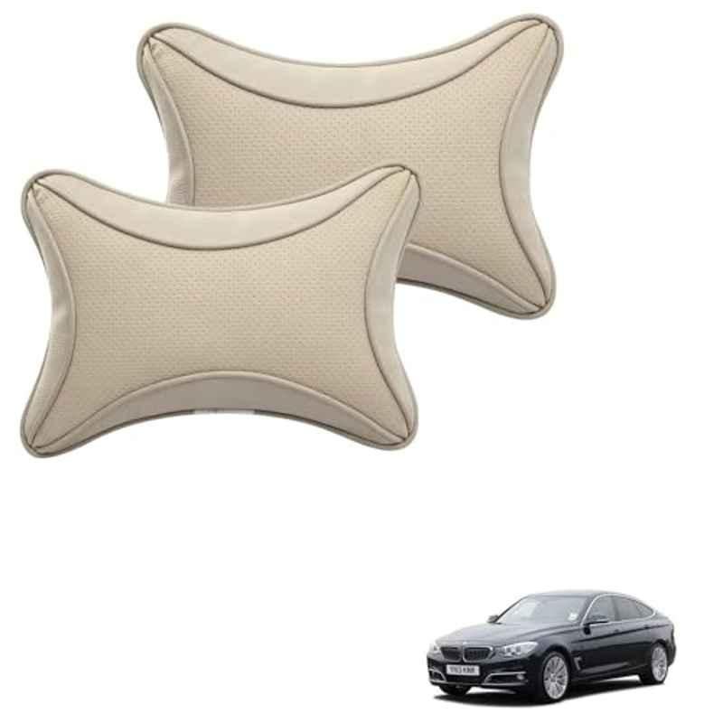 Kozdiko 2 Pcs Memory Foam & Polyester Beige Dots Car Neck Rest Pillow Set for BMW 3GT Series, XNVJVHGJFH1