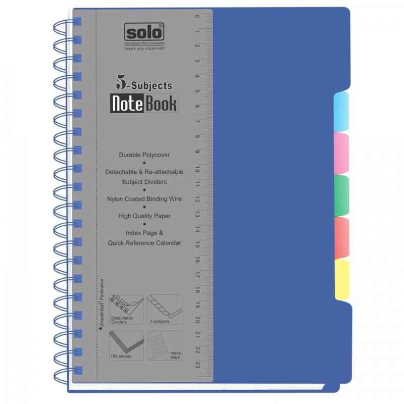 Solo B5 300 Pages Square Ruled Blue 5-Subjects Notebook, NB 557 (Pack of 5)