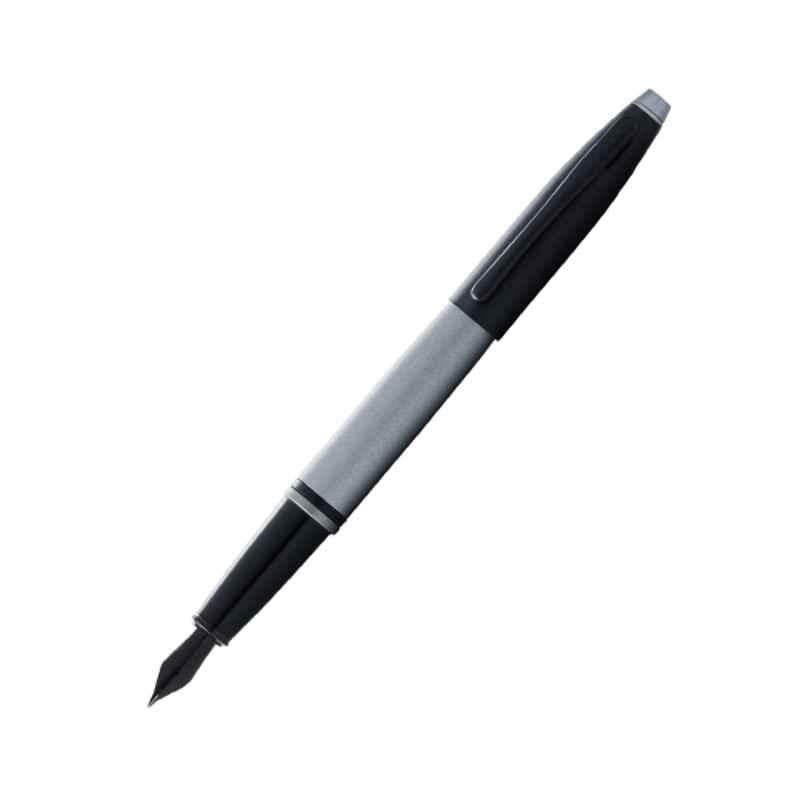 Cross Calais Black Ink Matte Grey Lacquer Finish Fountain Pen with 2 Pcs Black Pen Cartridges Set, AT0116-26MJ