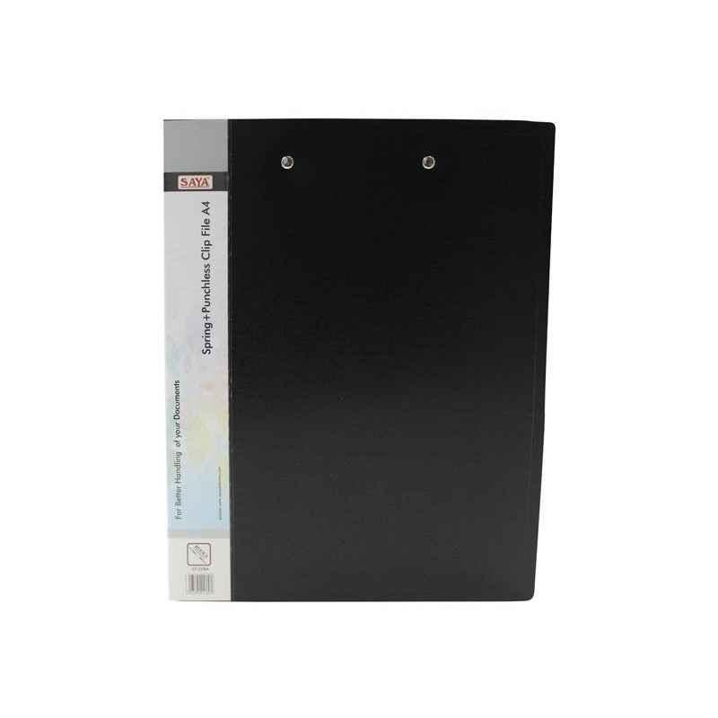 Saya SY208A Black A4 Spring & Punchless Clip File, Weight: 185 g (Pack of 20)