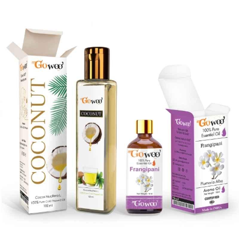 GoWoo 2 Pcs 10ml Natural Frangipani Aroma Oil & 100ml Coconut Carrier Oil Set, GWOC566-P20+P189
