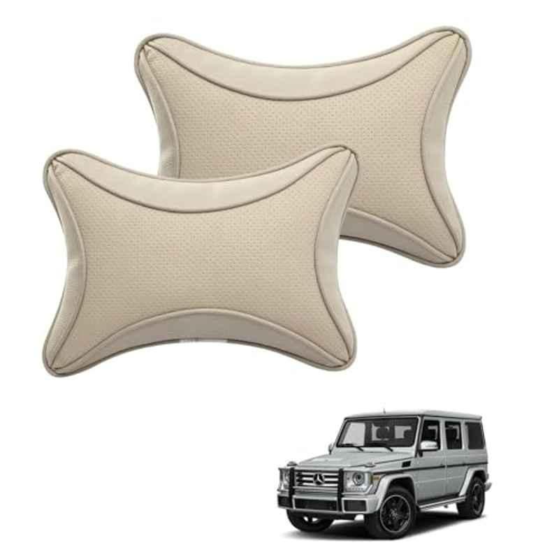 Kozdiko 2 Pcs Memory Foam & Polyester Beige Dots Car Neck Rest Pillow Set for Mercedes Benz G-Class, XNVJVHGJFH103