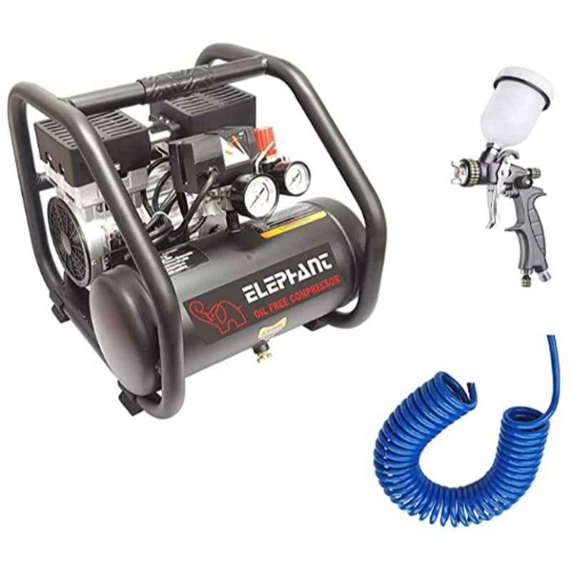 Elephant 1HP 6L Oil Free Air Compressor with Spray Gun PU Pipe & Fittings Set with 6 Months Warranty, AC6L-PF021
