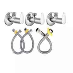 Fastgear 6 Pcs Stainless Steel Silver Chrome Finish Bathroom Faucet Set, FG1157