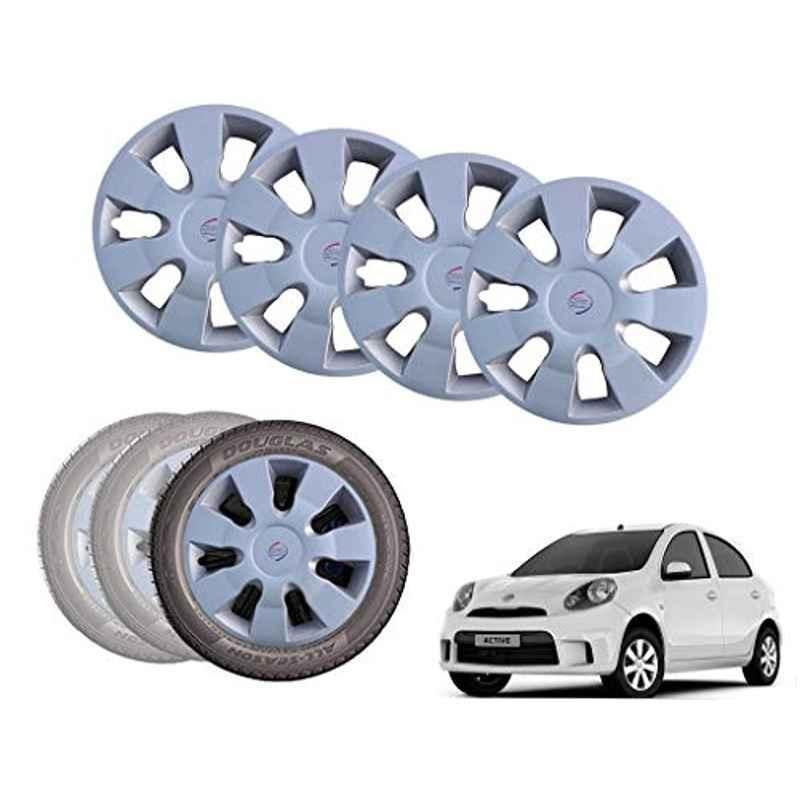 Auto Pearl 13 inch ABS Silver Car Hubcap Wheel Cover with Retention Ring Set for Micra Active