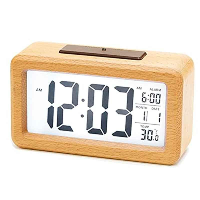 Rubik 14x8cm Wood Beige LCD Wooden Digital Alarm Clock, RBAC060922