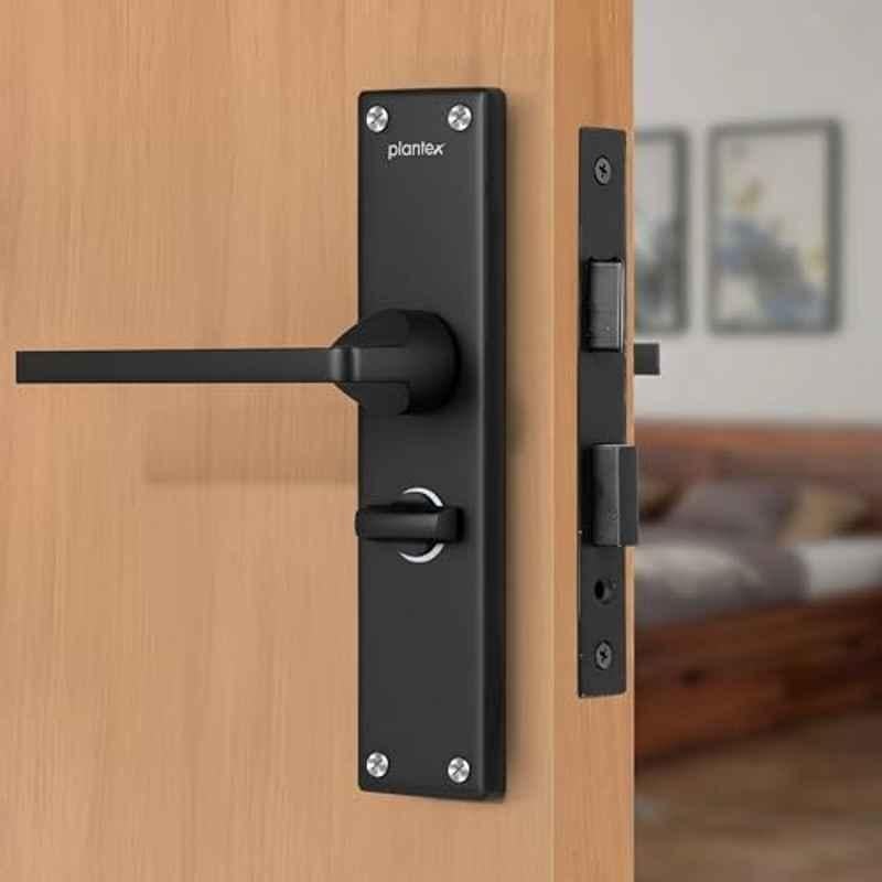 Plantex Stainless Steel Door Lock Bathroom Door Lock/Mortise 8inch Keyless Plate Handle Set for Home/Bathroom/Store Room/Balcony/Office DTM-660, Black