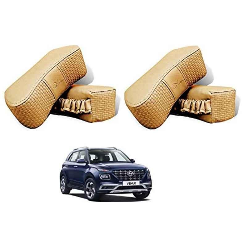Kozdiko 4 Pcs CV Designer Beige Leatherite Neck Rest Car Cushion Pillow Set for Hyundai Venue 2019