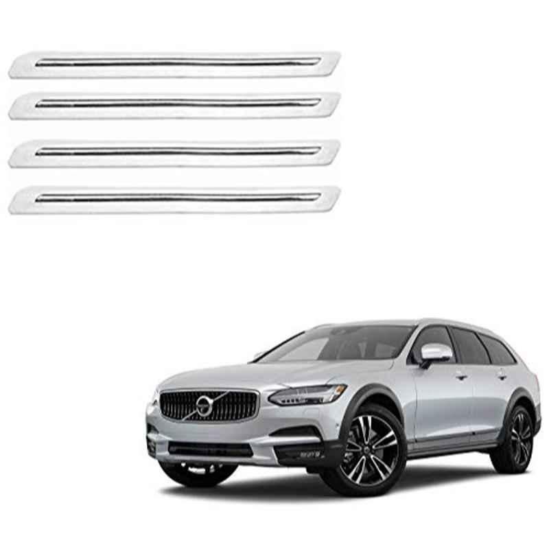 Kozdiko 4 Pcs PVC White Car Bumper Protector Set with Chrome Strip for Volvo V90