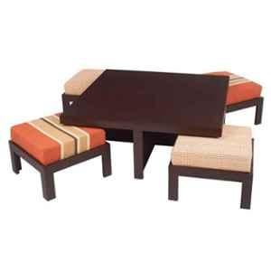 Evok Trendy Engineered Wood Rust Delite Coffee Table with 4 Stool Set, FLILSTPBRSMT68992M