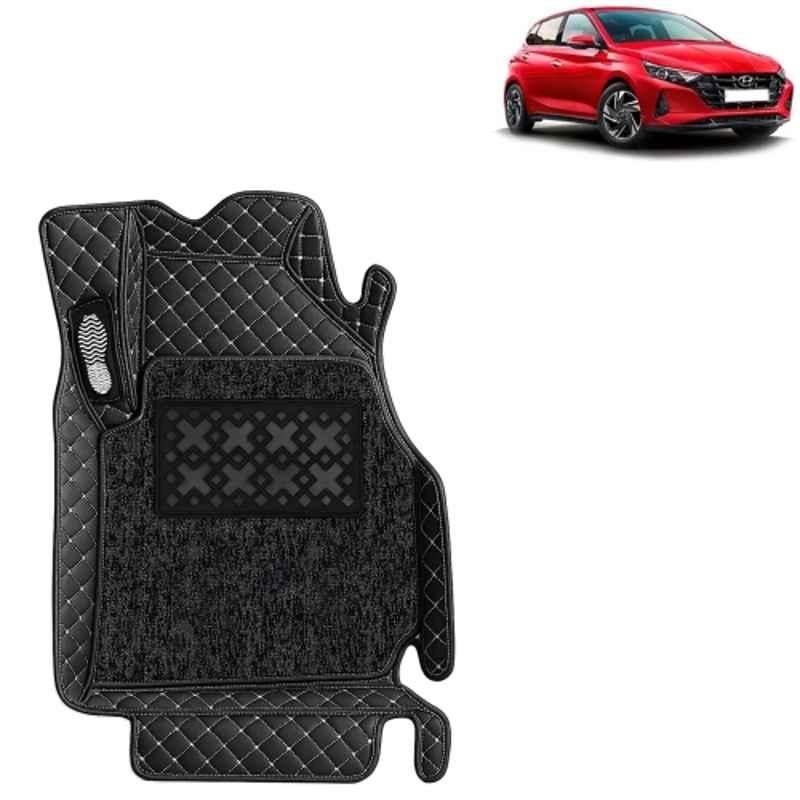Kingsway 3 Pcs Premium 7D 100% Waterproof & Washable PU Leatherette Classic Black Car Floor Mat Set for Hyundai i20 2020 Onwards All Model