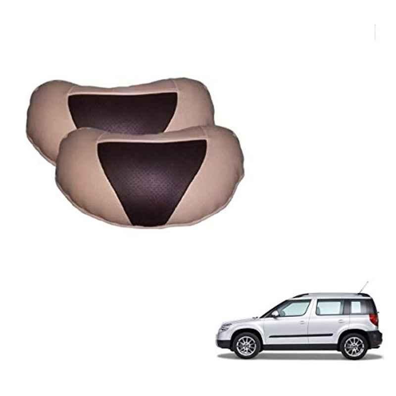 Kozdiko 2 Pcs Beige & Brown Car Neck Rest Cushion Pillow Set for Skoda Yeti