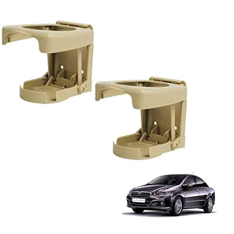 Kozdiko Plastic Beige Foldable Car Drink Holder for Fiat Linea (Pack of 2)