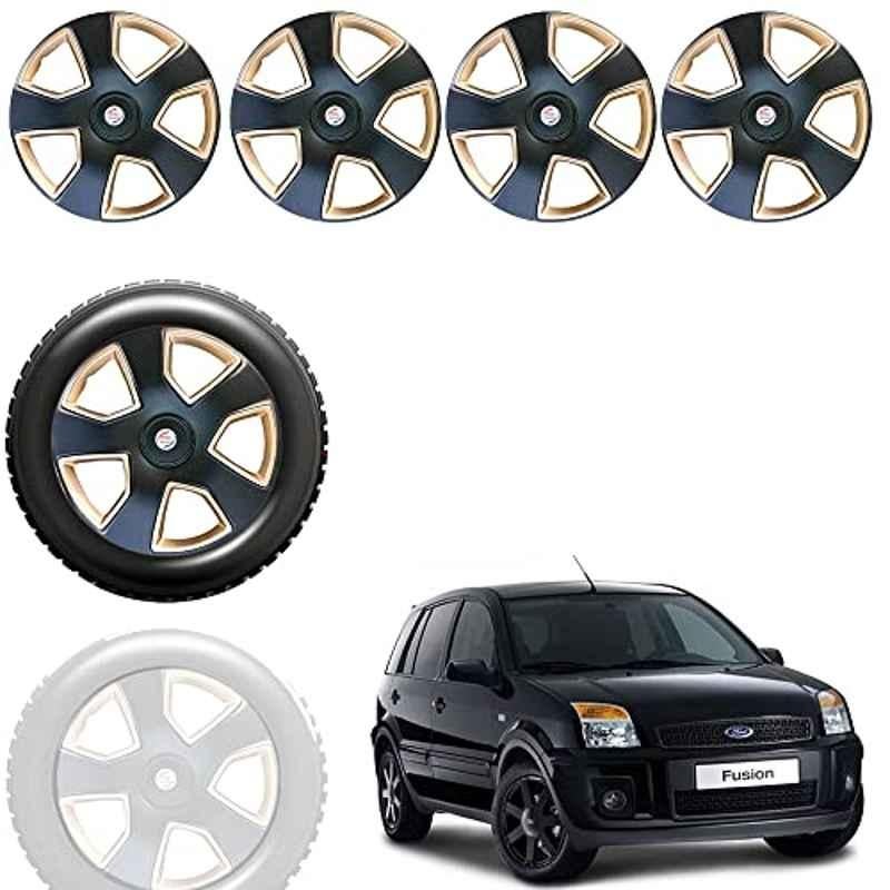 Auto Pearl 4 Pcs 15 inch Black & Golden ABS Press Type Hubcap Wheel Cover Set with Retention Ring for Ford Fusion