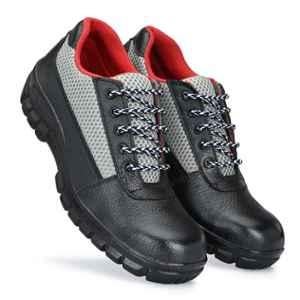 All Safe Genuine Leather Steel Toe Sports Look Red & Grey Safety Shoes, 20144000, Size: 6