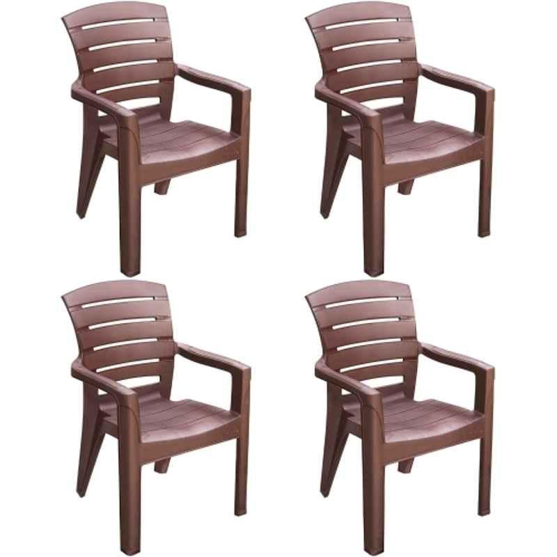 Maharaja Singham101 34x36x56 inch Plastic Brown Heavy Duty Armrest Chair (Pack of 4)