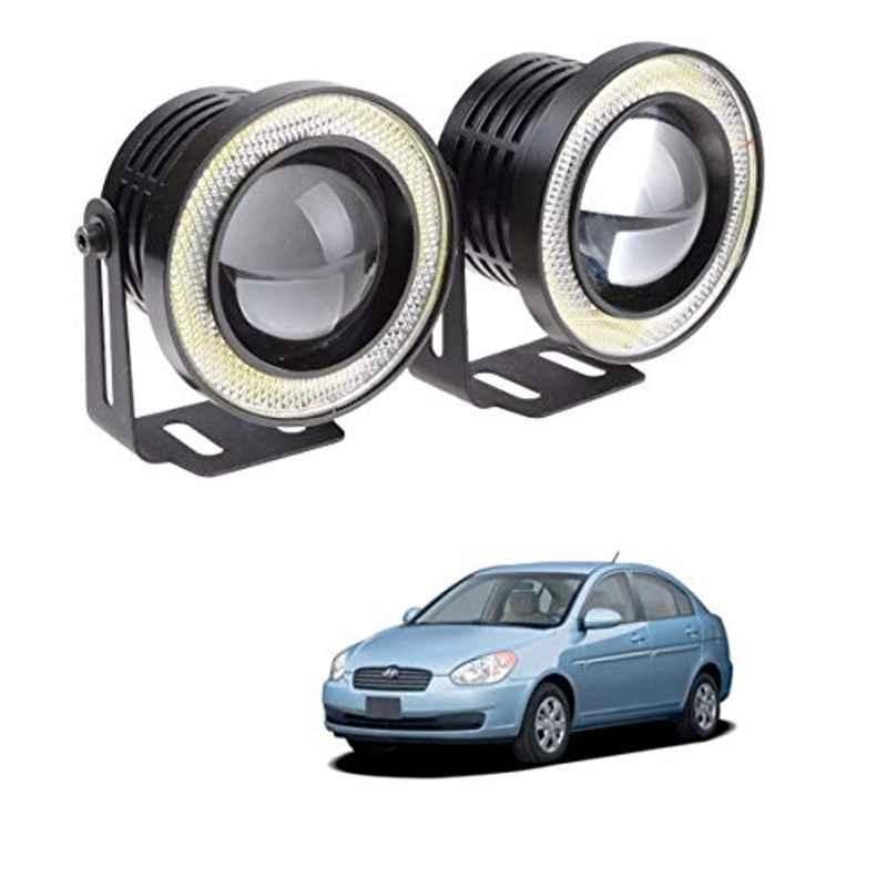 Kozdiko 2 Pcs 15W 3.5 inch High Power White LED Projector COB Fog Light Set with White Angel Eye Ring for Hyundai Old Verna, koz_89368