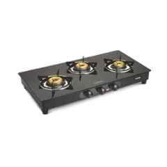 Padmini 3 Burner Stainless Steel Black Automatic Ignition Glass Top Gas Stove, 3BR CS-3 GT Shine Auto