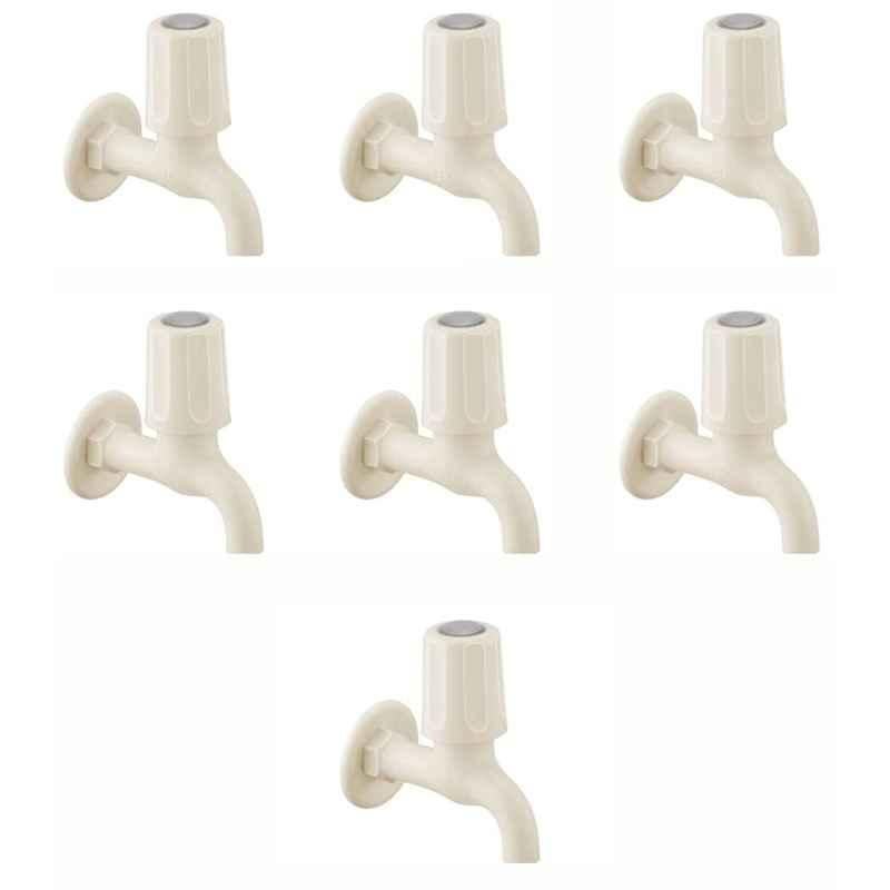 Spazio Smartbuy Plastic Glossy Finish Metro Collection PTMT Bib Cock with Tap Wall Flange (Pack of 7)