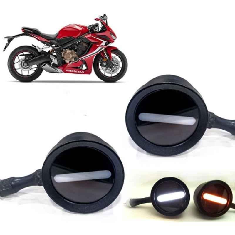 Auto Pearl 2 Pcs 12V Black Bike Front LED Indicator Light Set for Honda CBR, F175