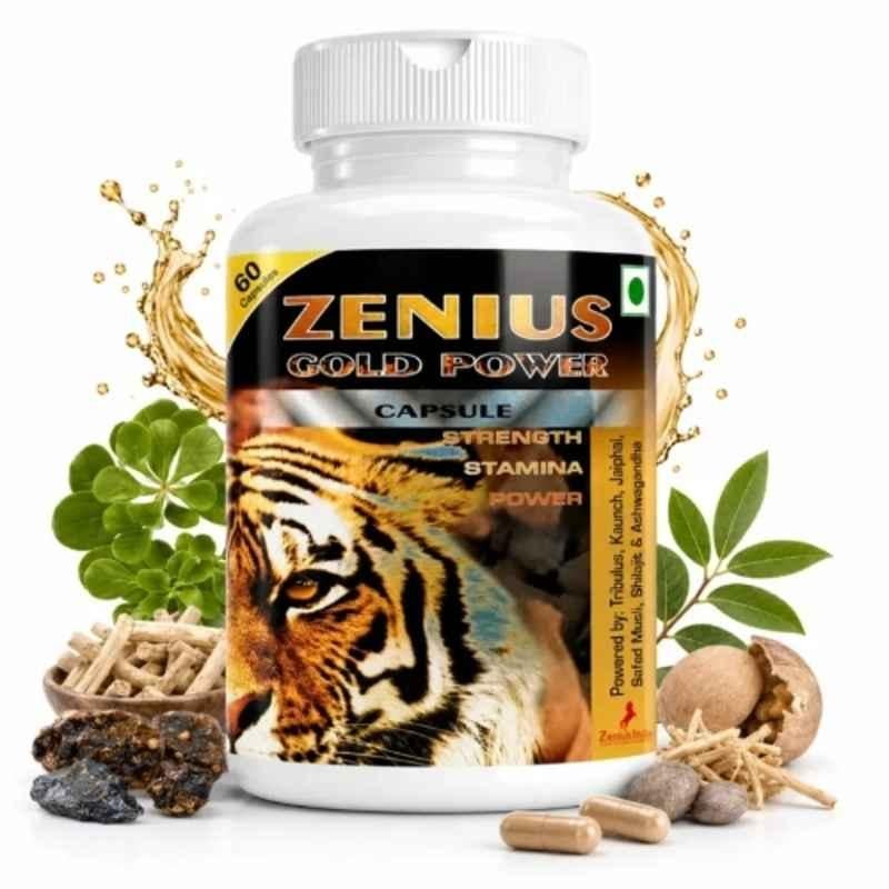 Zenius India 60 Pcs Gold Power Capsule with Ashwagandha, Amla, Chota Gokhru & Shilajit for Improves Strength & Stamina