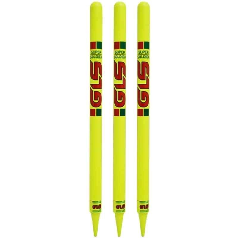 GLS 3 Pcs Super Soldier Wooden Yellow Cricket Stump Set