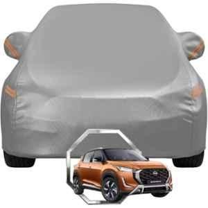 Allextreme Polyester Grey Highlighter Car Cover with Mirror Pocket & Triple Stitched Bottom Elastic for Nissan Magnite All Model & Years, PV-GR-06