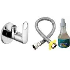 Senkiddpro Prime Stainless Steel Chrome Finish Wall Mounted Angle Cock with Connection Pipe & Shiner Combo