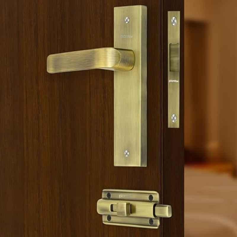 Plantex Heavy Duty Door Lock Bathroom Door Lock/Mortise 8inch Keyless Plate Handle Set for Home/Bathroom/Store Room/Balcony/Office with Baby Latch 8110, Antique Brass