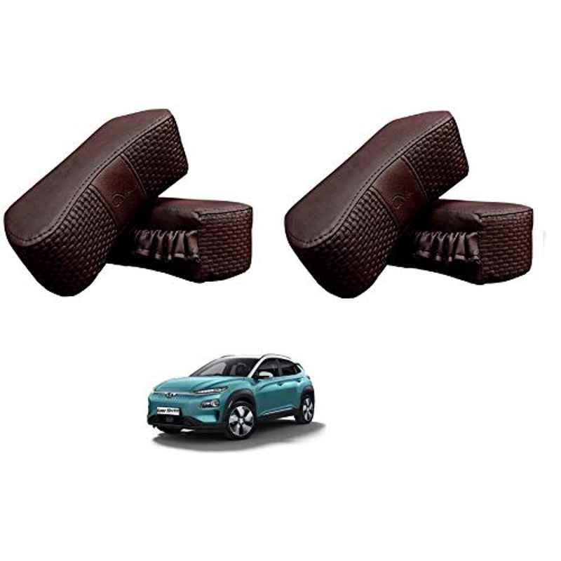 Kozdiko 4 Pcs CV Designer Cola Leatherite Neck Rest Car Cushion Pillow Set for Hyundai Kona Electric