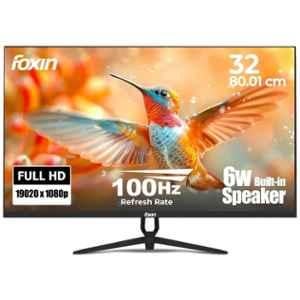 Foxin Elite 32 inch 1920x1080p FHD Black Flat LED Monitor with Anti-Glare, Frameless, Built-in Speakers, HDMI & VGA Ports