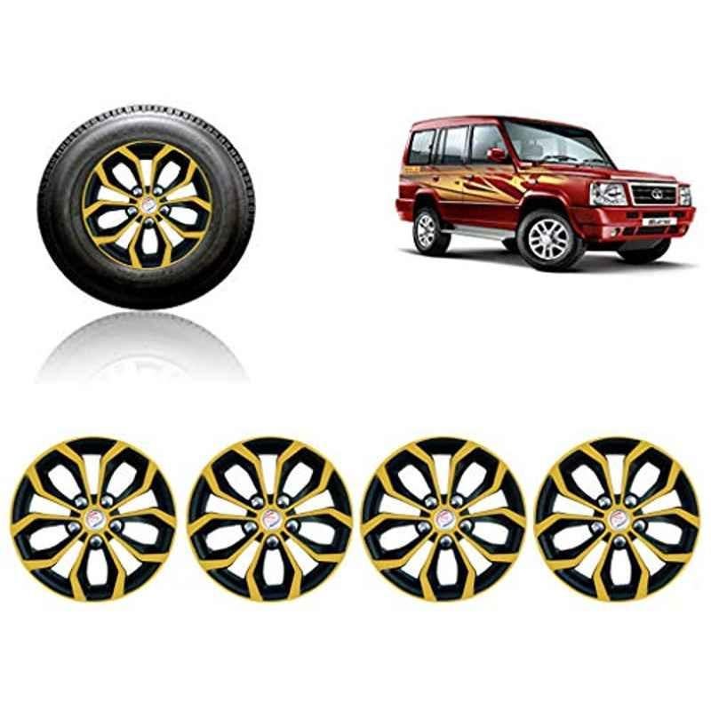 Auto Pearl 4 Pcs 15 inch ABS Golden & Black Car Wheel Cover Set for TATA Sumo
