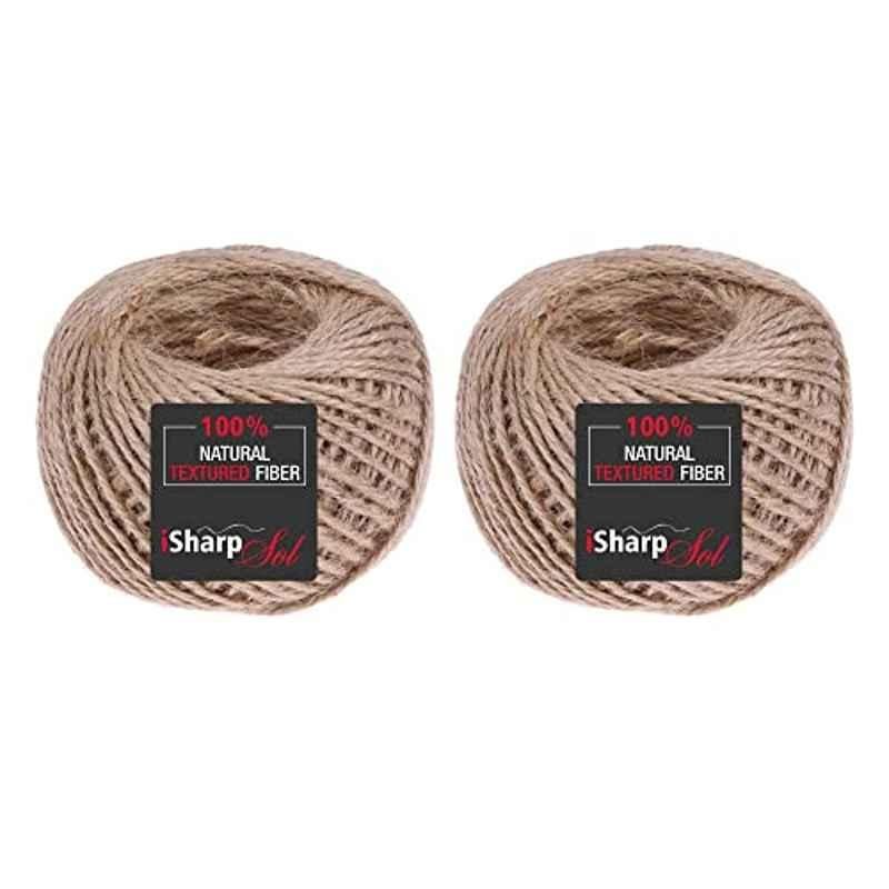 Isharpsol IS-22 2mm 80g Jute Brown Twine Strong Rope Roll (Pack of 2)
