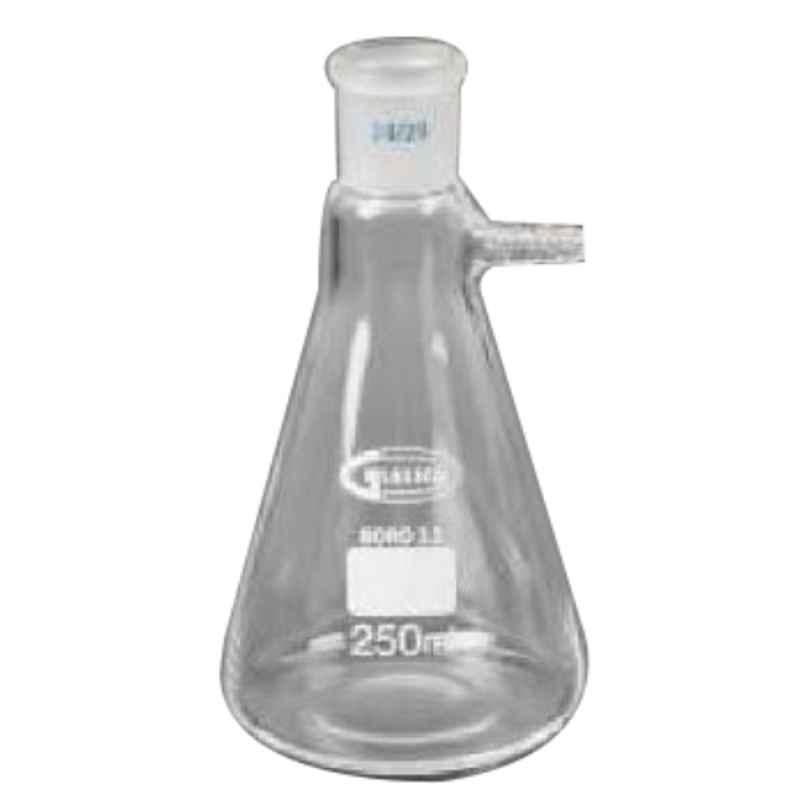 Glassco 500ml White Printing Boro 3.3 Glass Buchner Plain Side Arm Flask with Ground Socket, 074.205.03 (Pack of 2)
