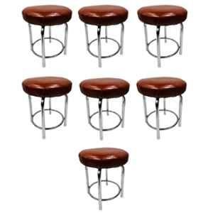 P P Chair Steel Chrome Finish Brown Multipurpose Stool with Cushion Seat (Pack of 7)