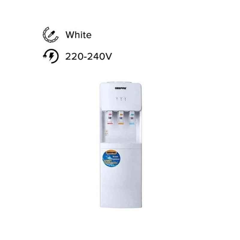 Geepas 2L 80W Stainless Steel White Freestanding Hot & Cold Water Dispenser with Refrigerator, GWD8355