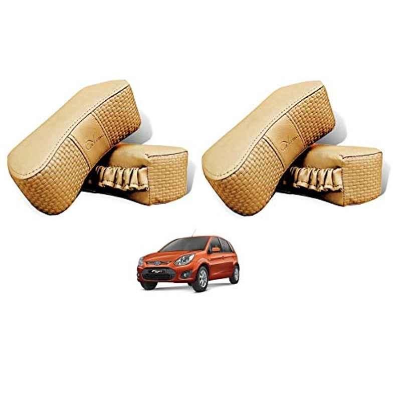 Kozdiko 4 Pcs CV Designer Beige Leatherite Neck Rest Car Cushion Pillow Set for Ford Old Figo 2009-2014