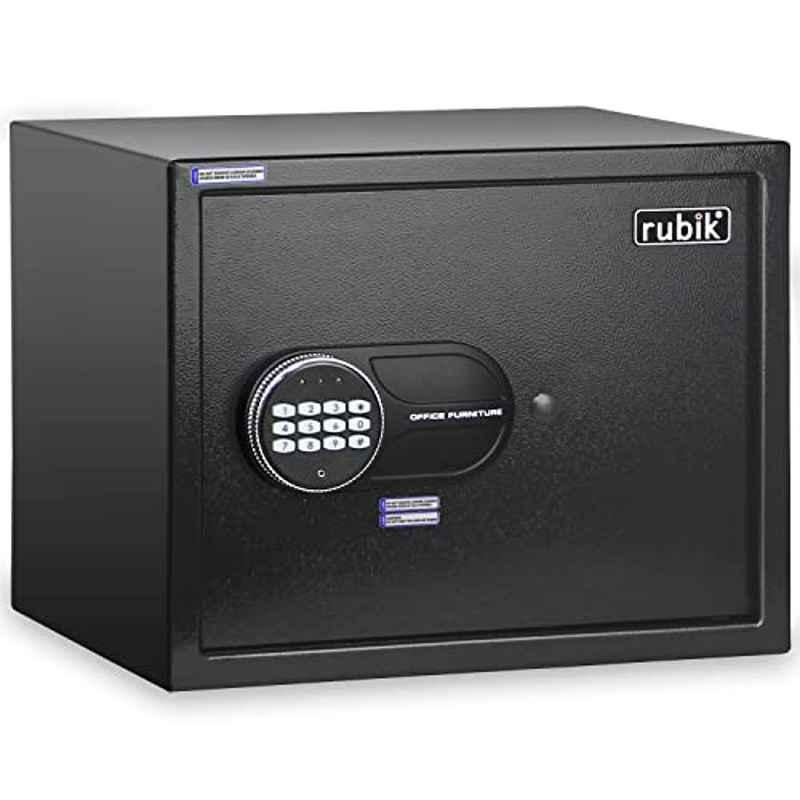 Rubik 30x38x30cm Black A4 Document Size Safe Box With Digital Lock and Override Key, RB-30K1-BLK