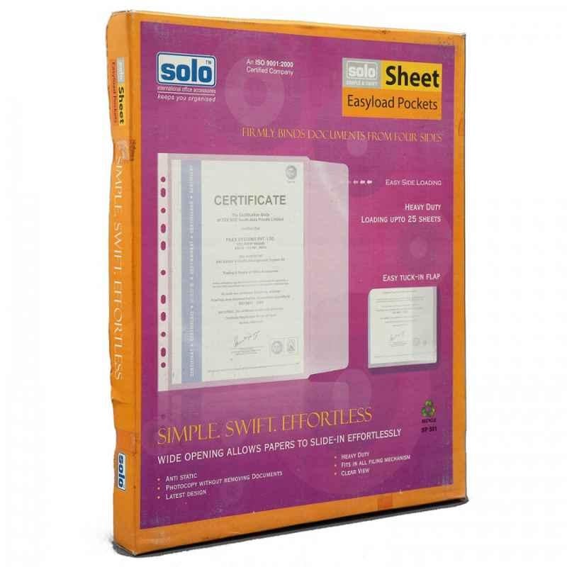 Solo A4 Transparent Easyload Sheet Protector with 4 Side Closure, SP 501 (Pack of 100)