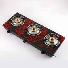 Fogger Smartking-104 3 Burner Black & Red Glass Top Manual Ignition Gas Stove with 2 Years Warranty
