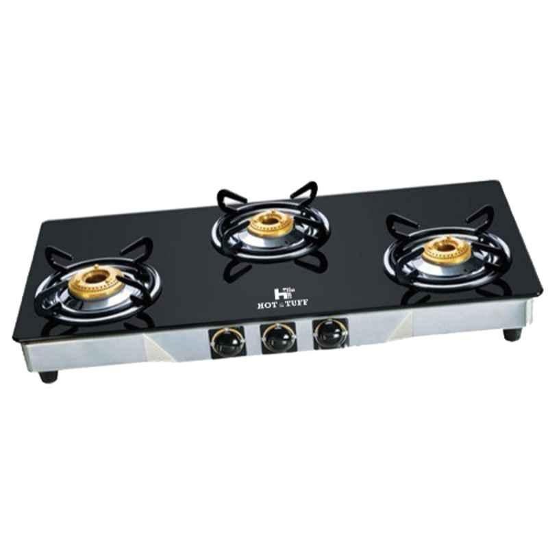 HOT & TUFF Regular Auto Ignition Triple Brass Burner Glass Top Gas Stove, HT302AI