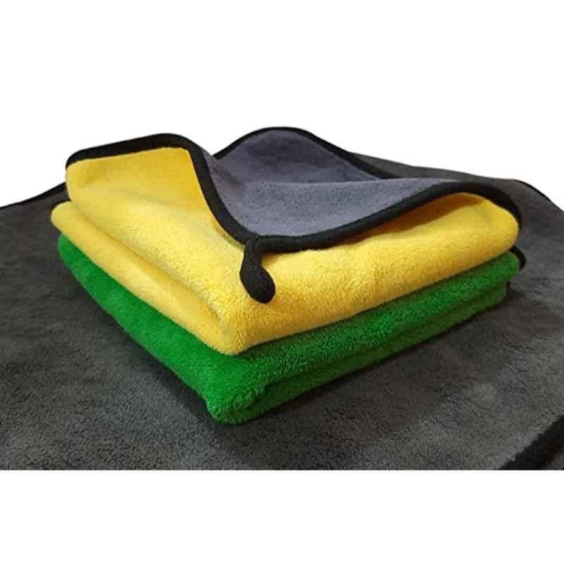 GFX GFE-004 35x35cm Double Sided Lint Free Green & Yellow Microfiber Cloth for Car Cleaning (Pack of 2)