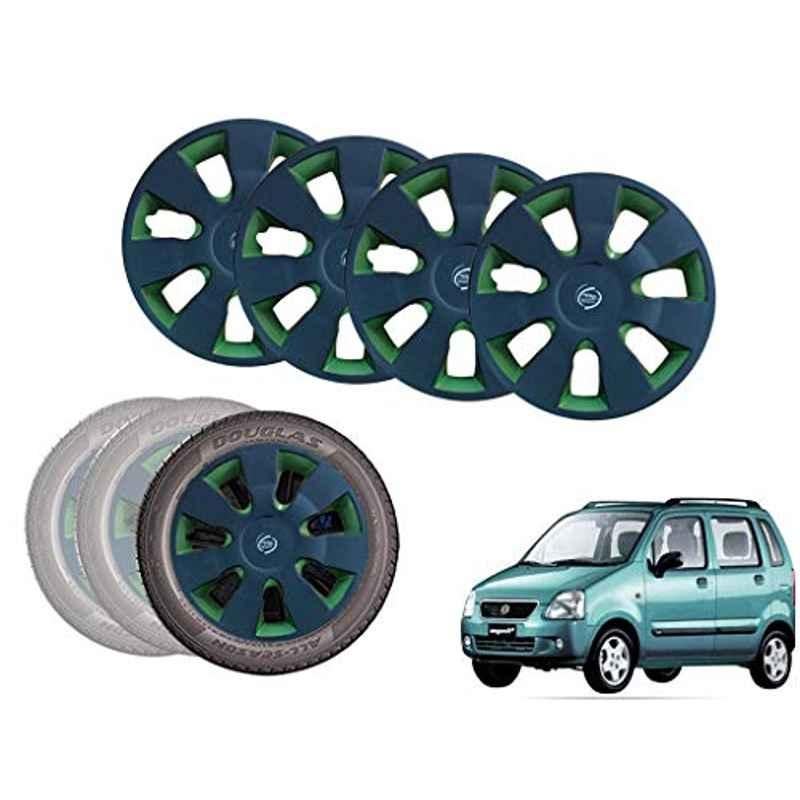Auto Pearl 13 inch ABS Black & Green Car Hubcap Wheel Cover with Retention Ring Set for Wagon R 2003
