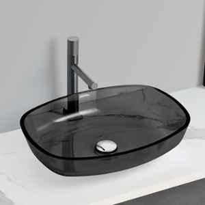 Plantex 21x16x4 inch Glass Black Basin for Bathroom/Tabletop Wash Basin/Luxury Countertop Sink For Home/Office/Hotel