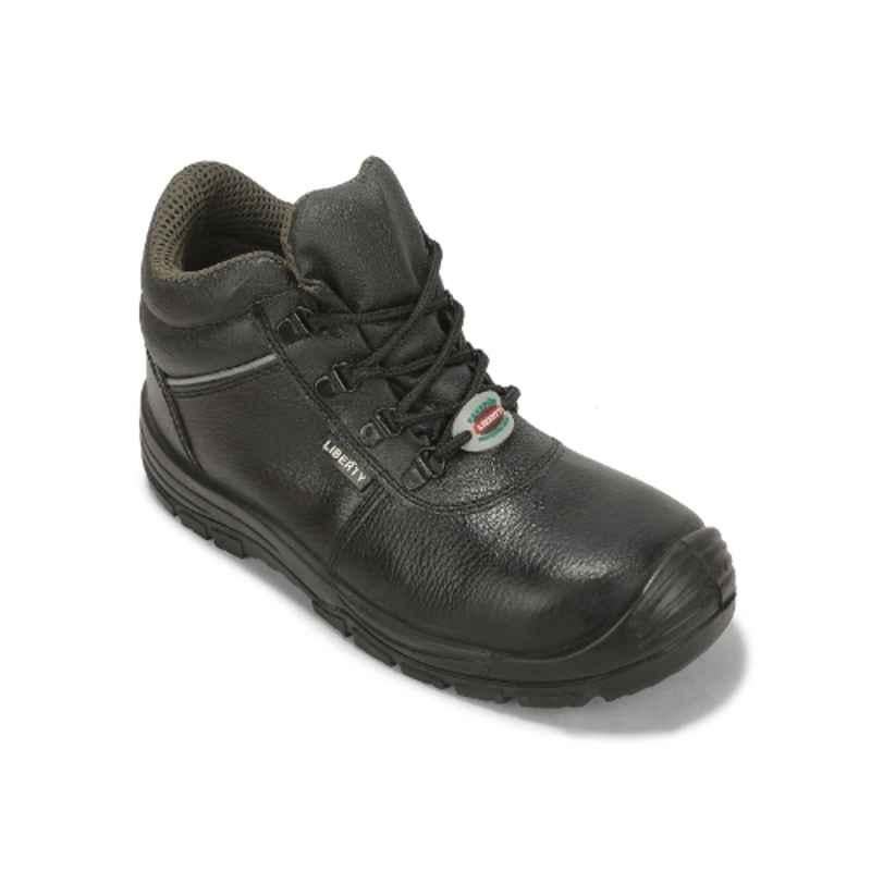 Liberty Surksha1LA Synthetic Leather High Ankle Steel Toe Black Safety Shoes, Size: 6