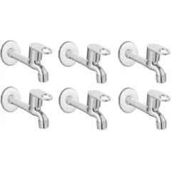 Senkiddpro Prime Steel Chrome Finish Wall Mounted Long Body Tap with Wall Flange (Pack of 6)
