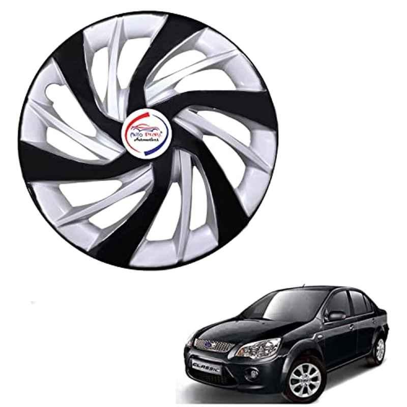 Auto Pearl 4 Pcs 14 inch ABS Black & Silver ER02 Hubcap Wheel Cover Set with Retention Ring for Ford Fiesta Classic